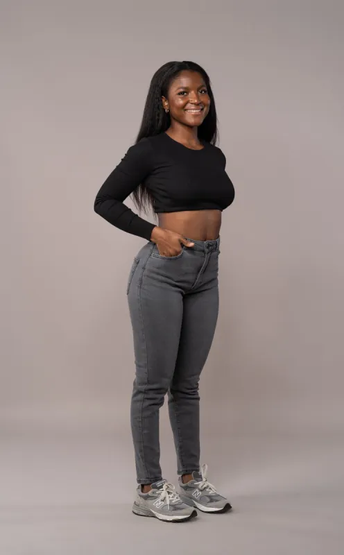 Womens Traditional V2 Mom High Waisted Fitjeans - Grey sold by Fit Jeans