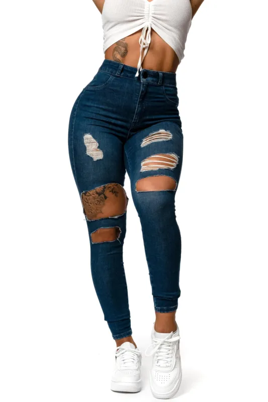 Womens Regular V2 Super Ripped High Waisted Fitjeans - Azure Blue sold by Fit Jeans