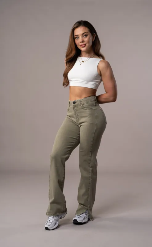 Womens Pastel Straight Leg Fitjeans - Khaki sold by Fit Jeans