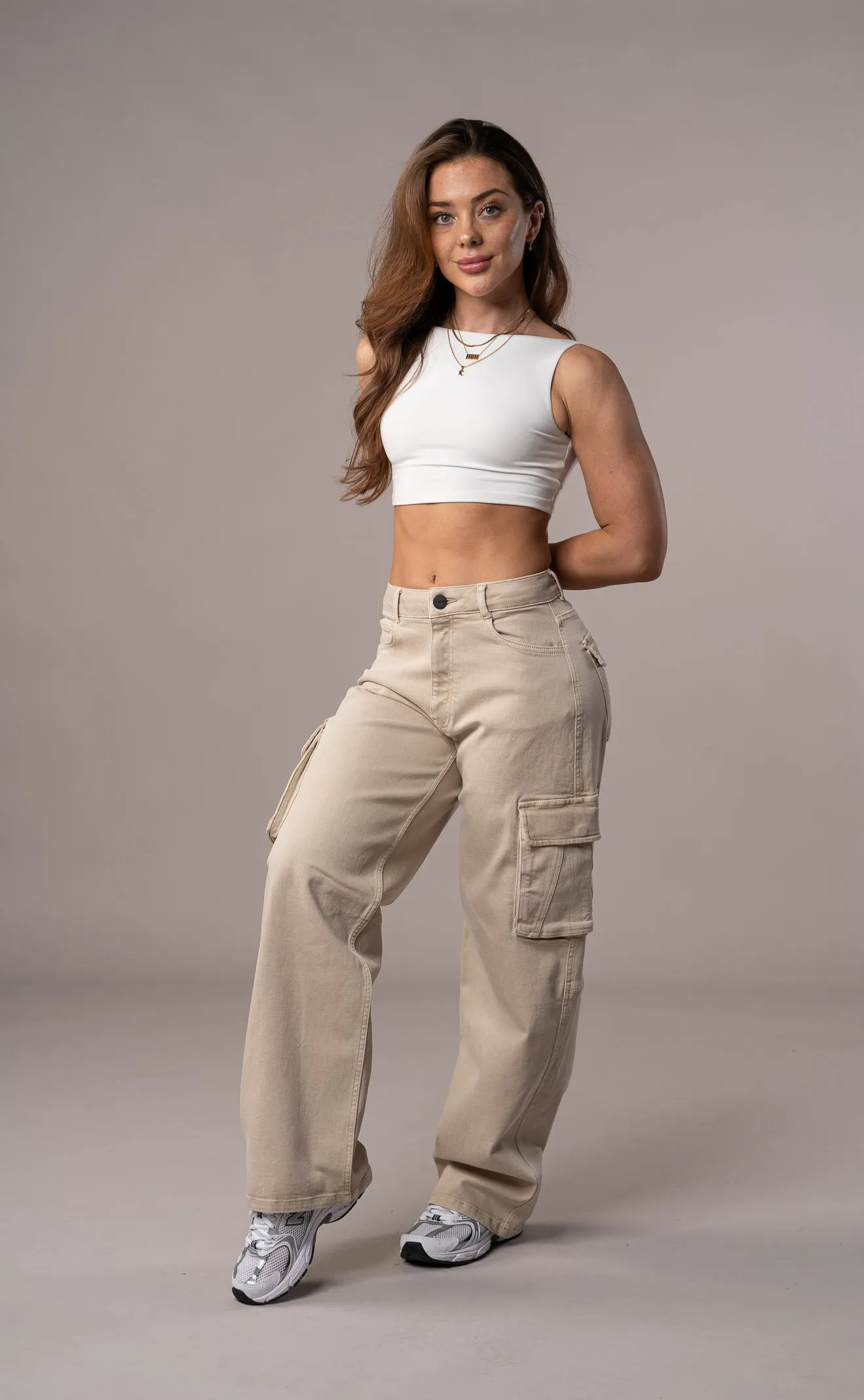 Womens Pastel Cargo Fitjeans - Sand sold by Fit Jeans