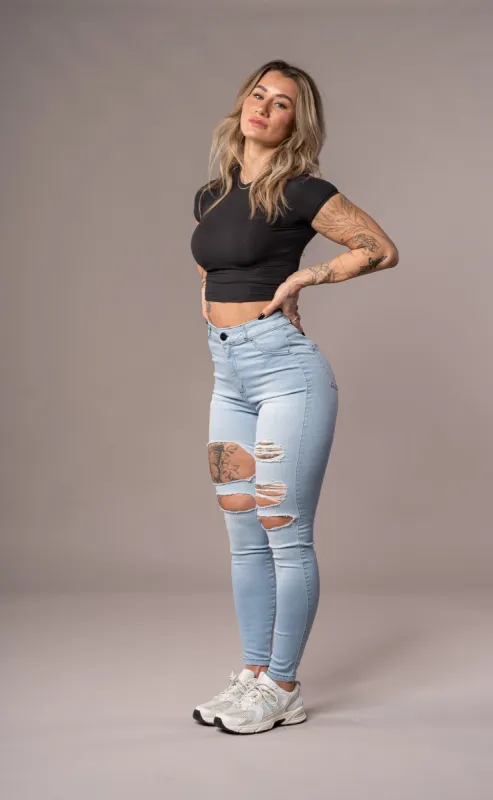 Womens Regular Super Ripped High Waisted Fitjeans - Bleach Blue sold by Fit Jeans