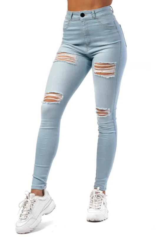 Womens Regular 4 Hole Ripped High Waisted Fitjeans - Vintage Blue sold by Fit Jeans