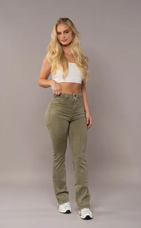 Womens Pastel Flared Fitjeans - Khaki sold by Fit Jeans