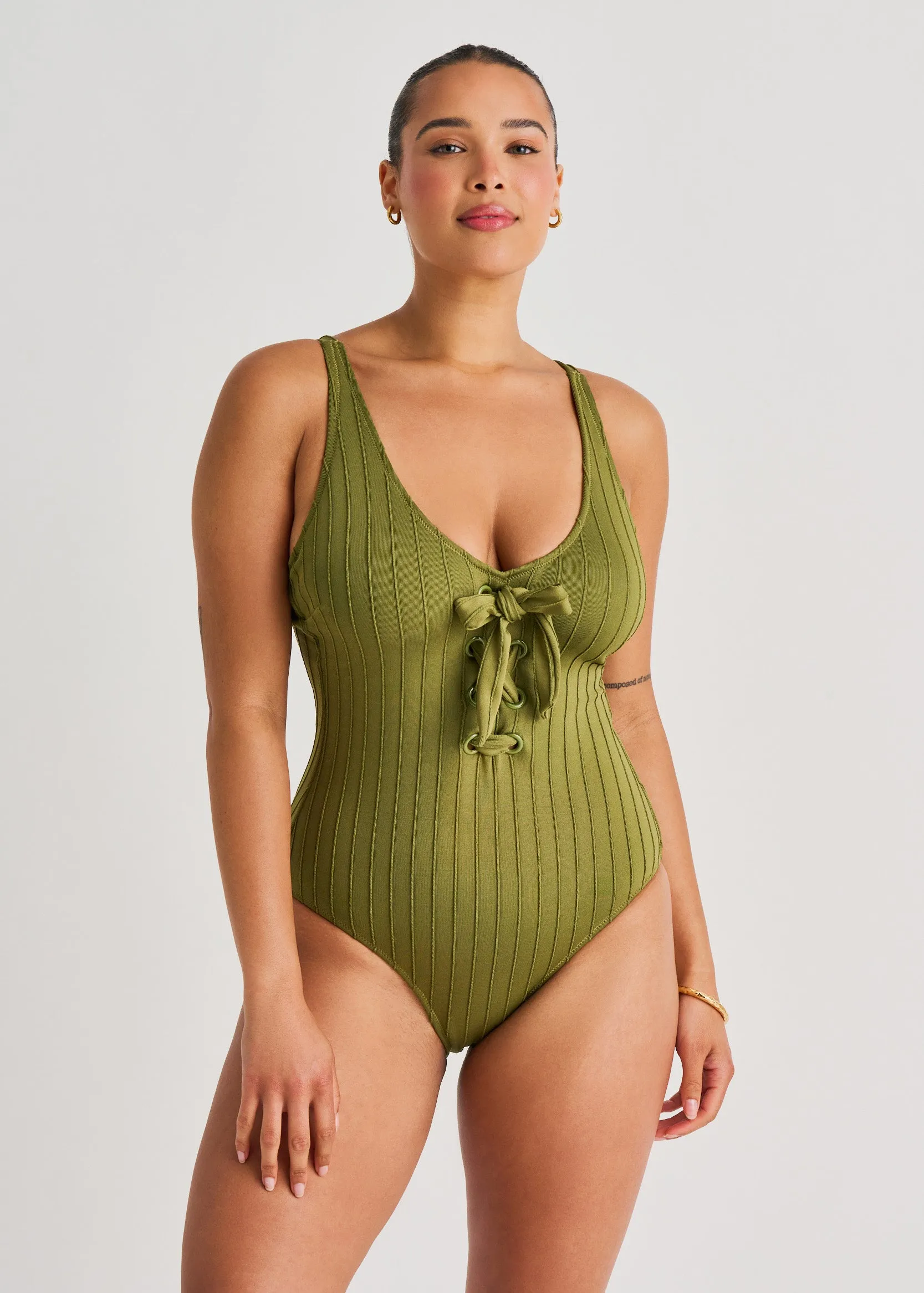 Spaced Rib Lace-Up One-Piece - CLEARANCE sold by Everyday Sunday