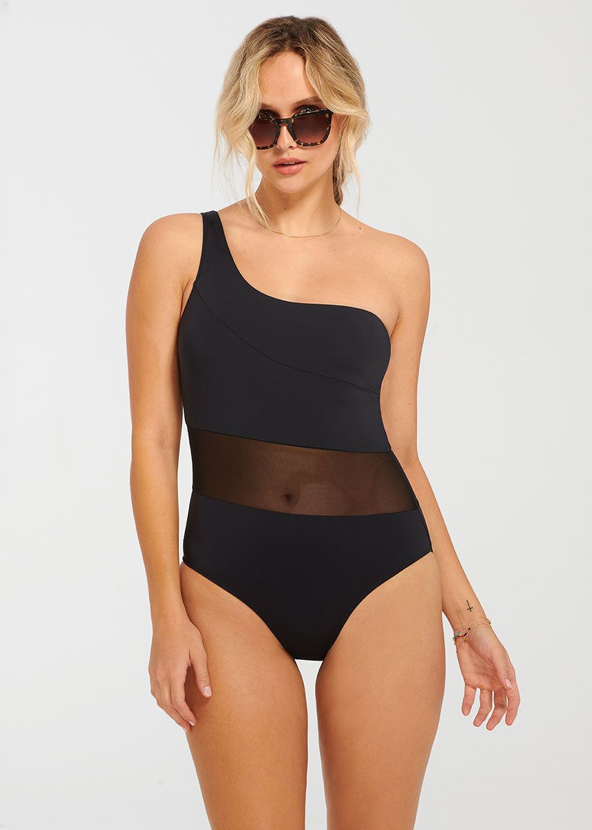 Black One Shoulder One-Piece Swimsuit sold by Everyday Sunday