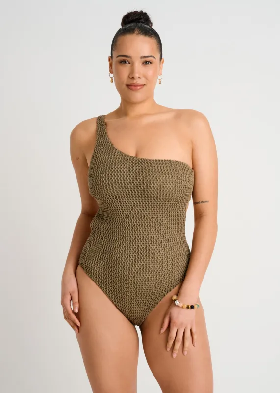Crochet One-Shoulder One-Piece sold by Everyday Sunday