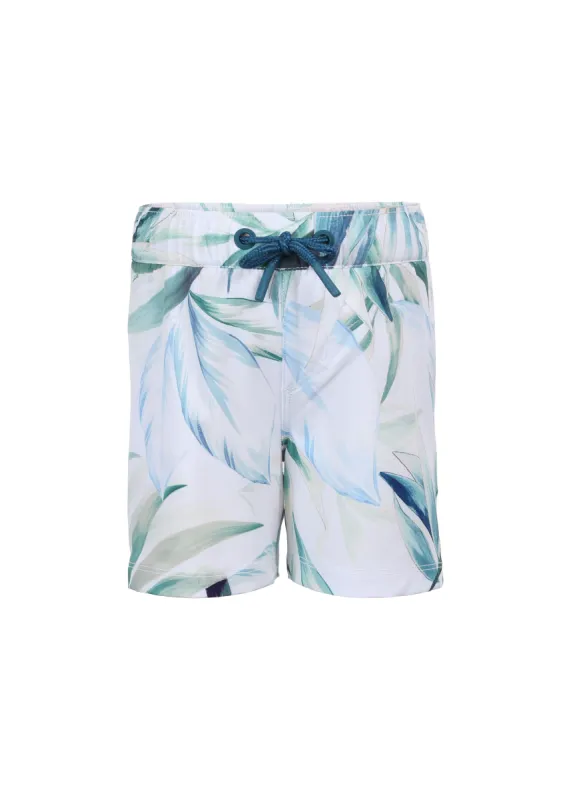 White Leafs Boy Casual Swim Trunk made by Everyday Sunday