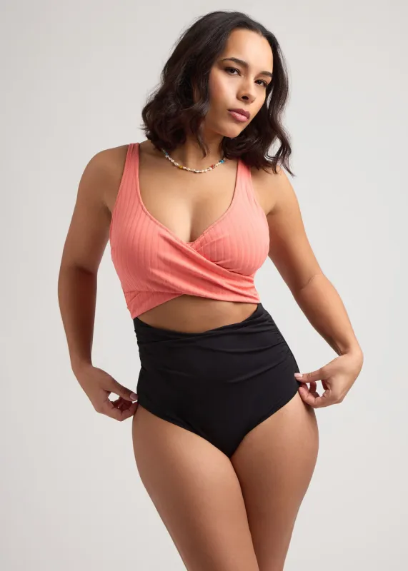 Coral Echo Recycled Wrap One-Piece sold by Everyday Sunday