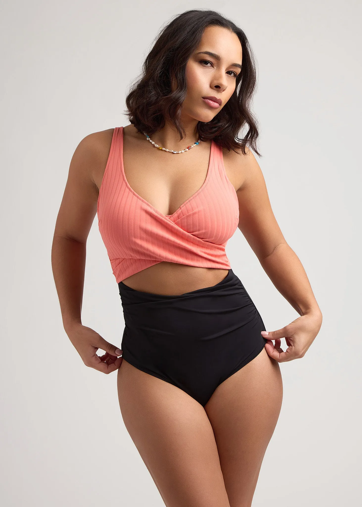 Coral Echo Recycled Wrap One-Piece sold by Everyday Sunday