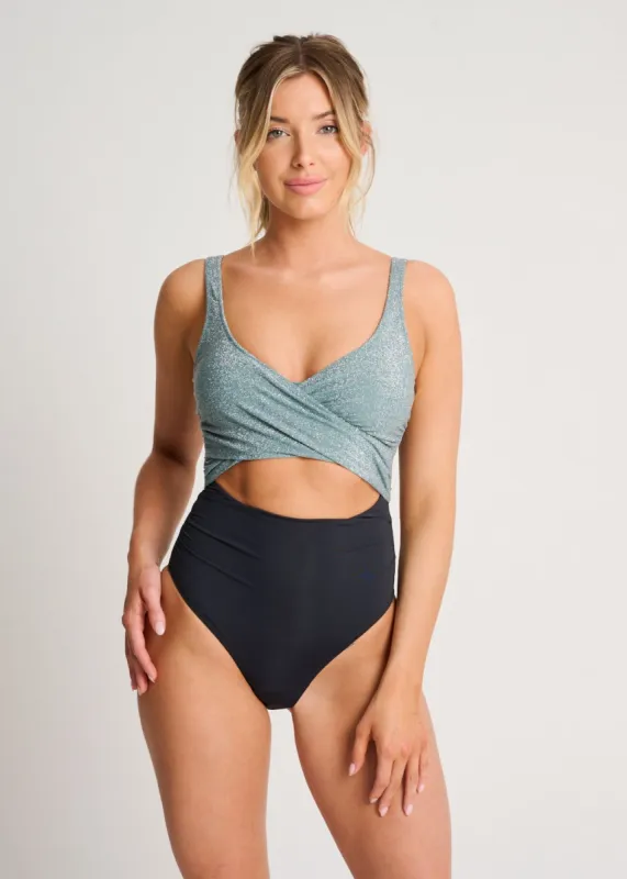 Stormy high-cut wrap one-piece sold by Everyday Sunday