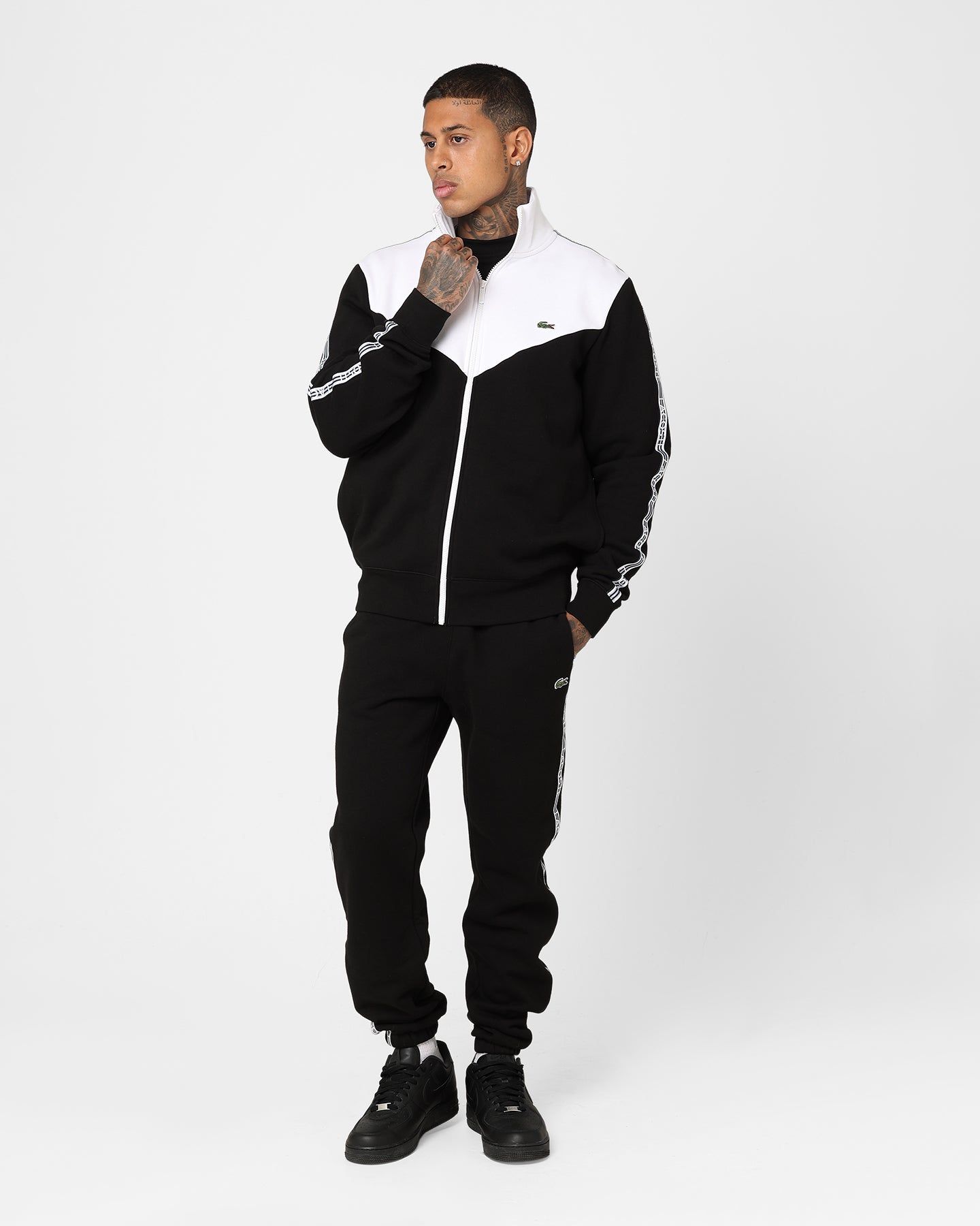 Lacoste Logo Tape Fleece Track Jacket Black/White sold by Culture Kings product image thumbnail 2