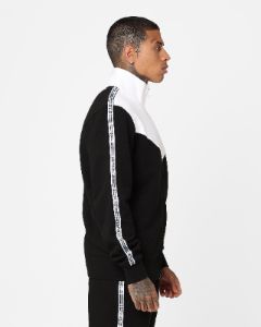 Lacoste Logo Tape Fleece Track Jacket Black/White sold by Culture Kings