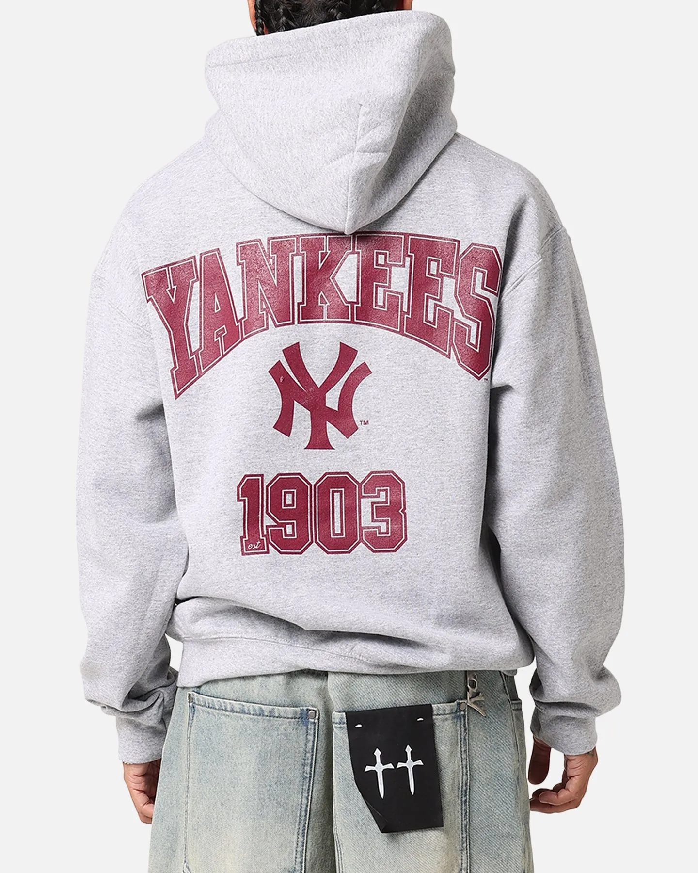 Majestic Athletic New York Yankees Wordmark Arch Hoodie Grey sold by Culture Kings