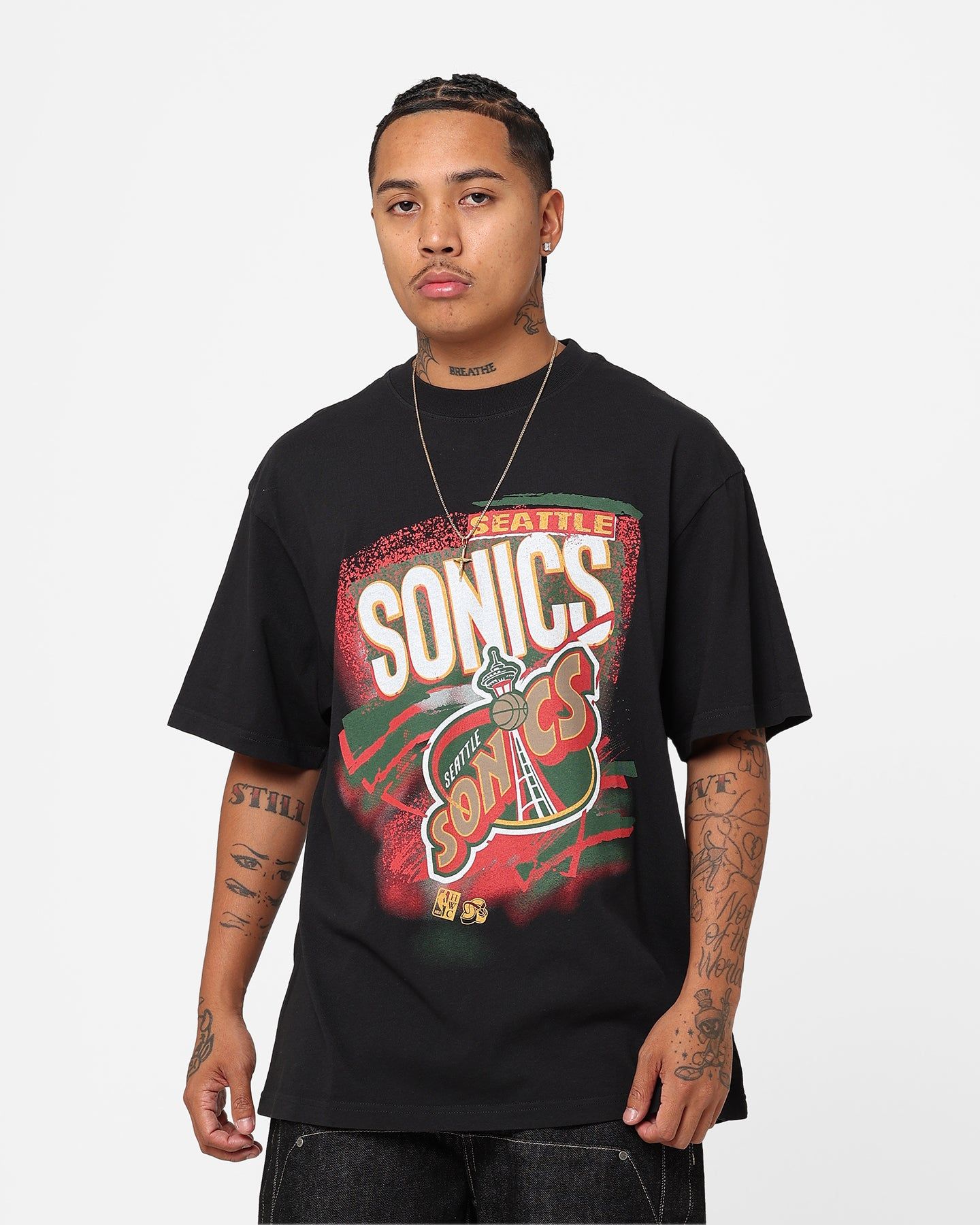 Mitchell & Ness Seattle Sonics Abstract T-Shirt Faded Black sold by Culture Kings
