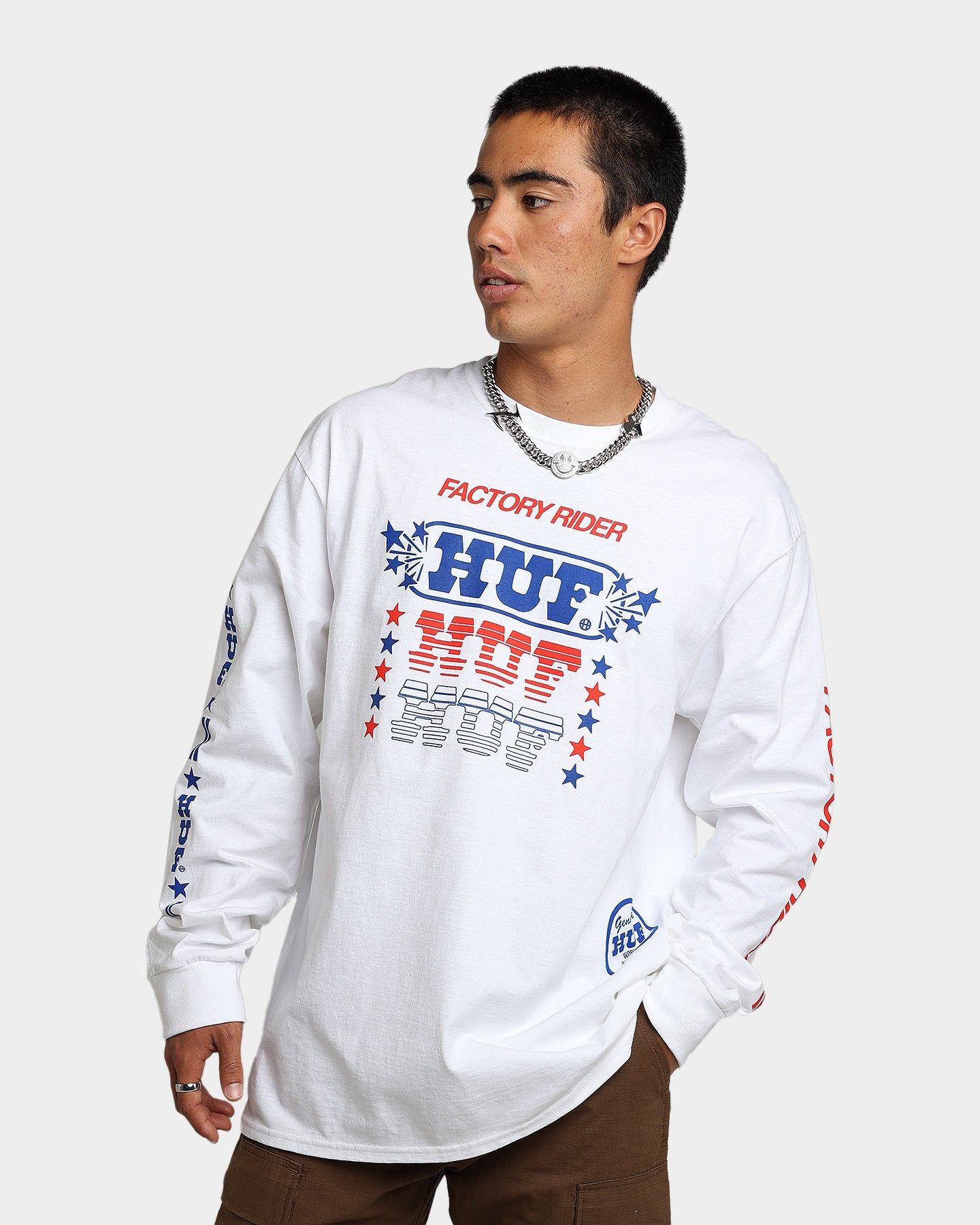 HUF Factory Rider Long Sleeve T-Shirt White sold by Culture Kings