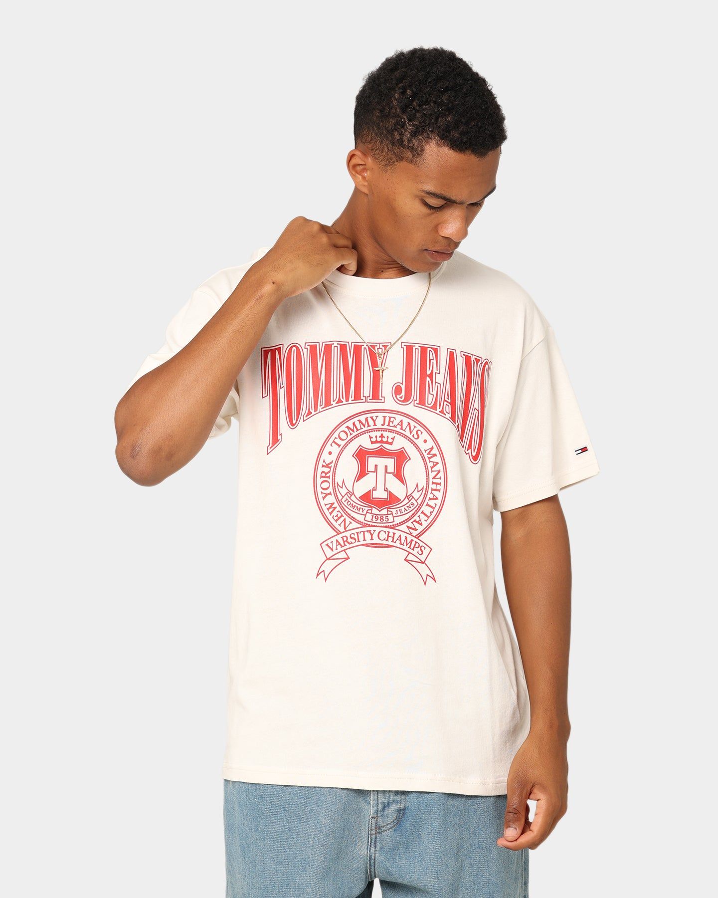 Tommy Jeans TJM Relaxed Varsity Logo T-Shirt Ancient White sold by Culture Kings