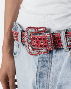 MNML All Over Rhinestone Studded Belt Red sold by Culture Kings