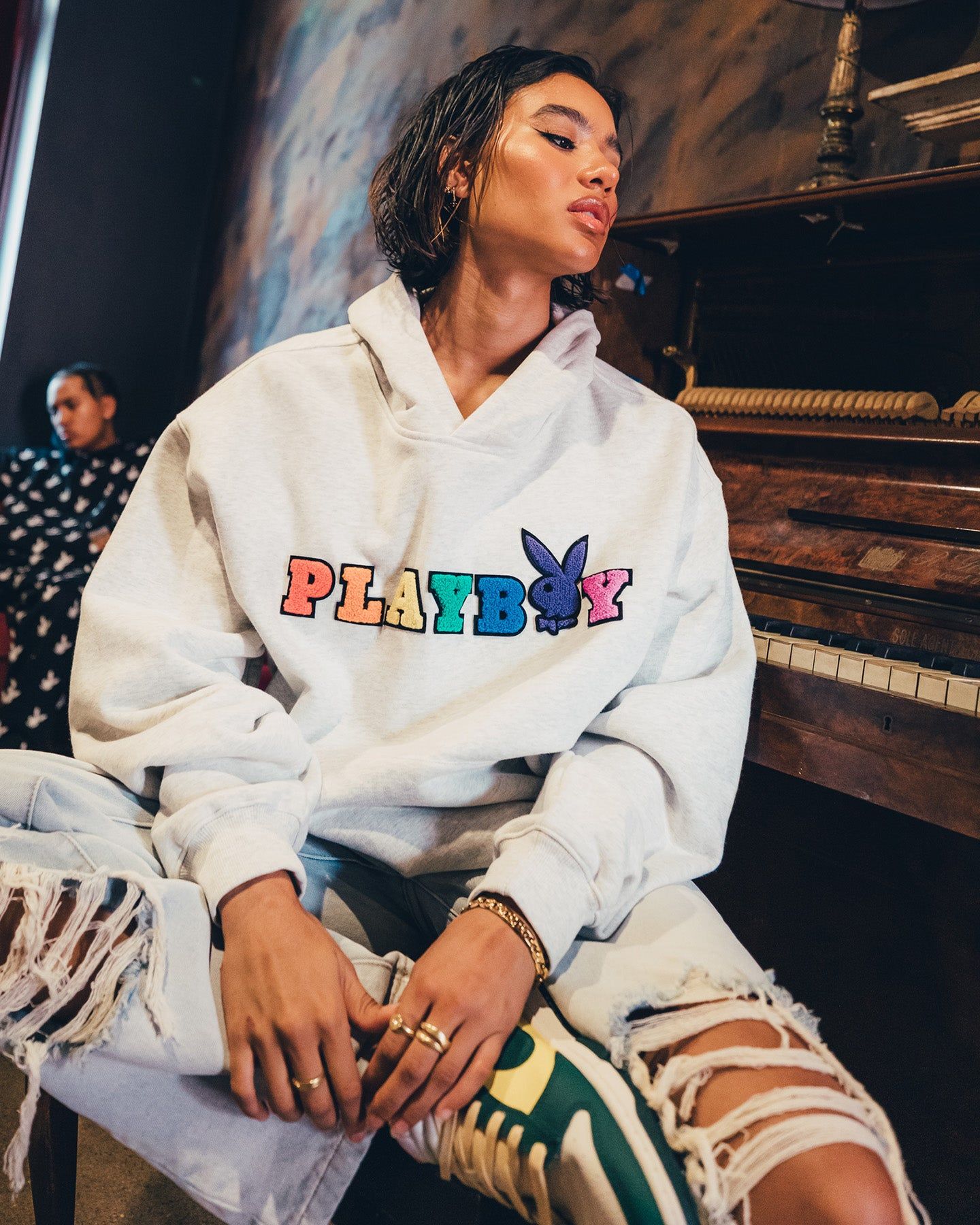 Playboy By CK Chenille Wordmark Hoodie Ash sold by Culture Kings product image thumbnail 10