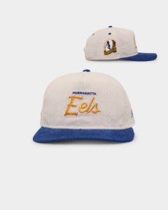 New Era Paramatta Eels 'NRL Retro Script Corduroy' Golfer Snapback Chrome White sold by Culture Kings