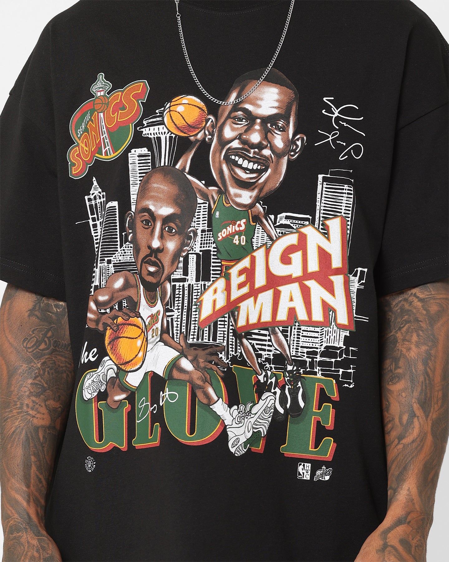 Mitchell & Ness Seattle Supersonics Gary Payton and Shawn Kemp Caricature T-Shirt Faded Black sold by Culture Kings product image thumbnail 3