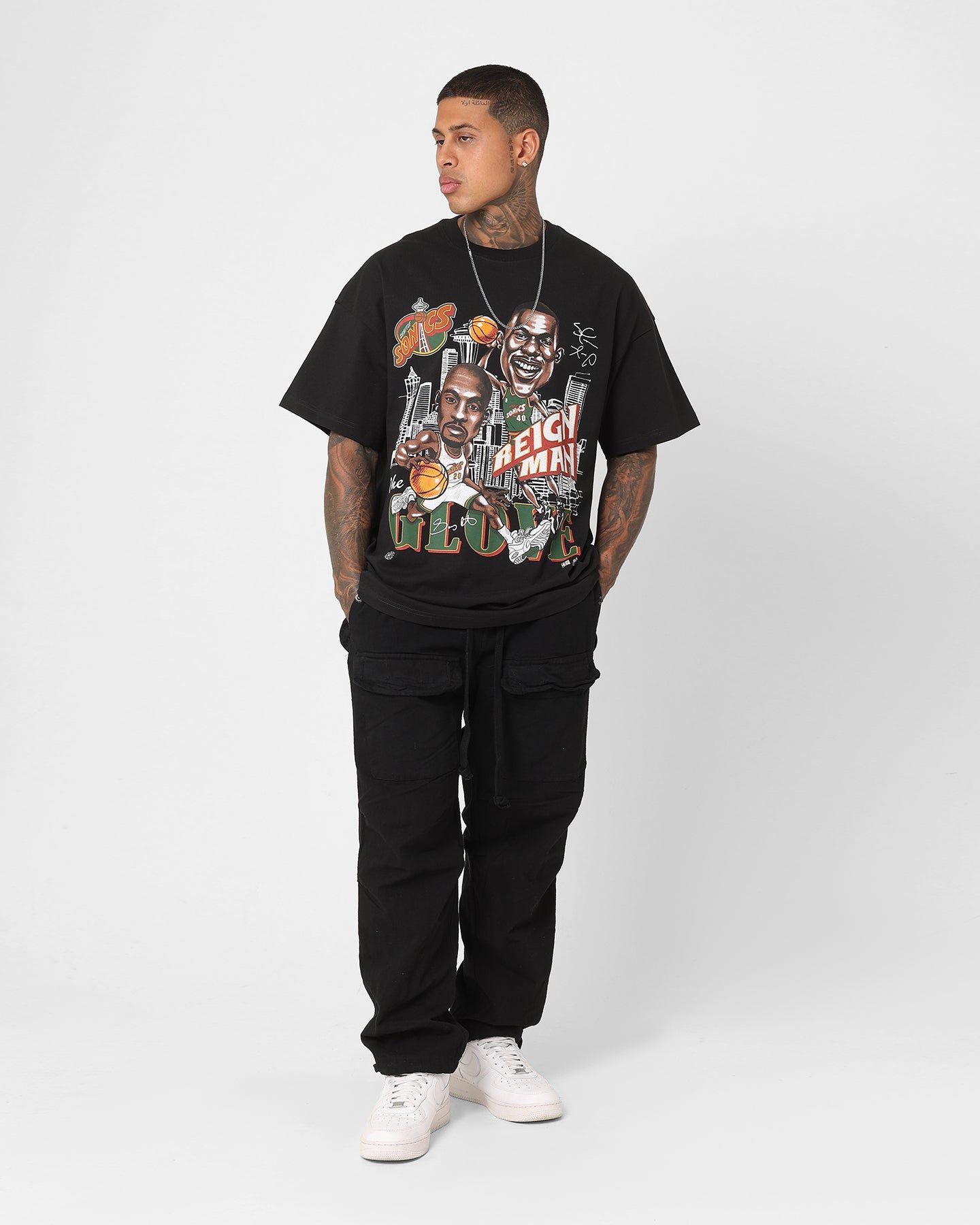 Mitchell & Ness Seattle Supersonics Gary Payton and Shawn Kemp Caricature T-Shirt Faded Black sold by Culture Kings product image thumbnail 2