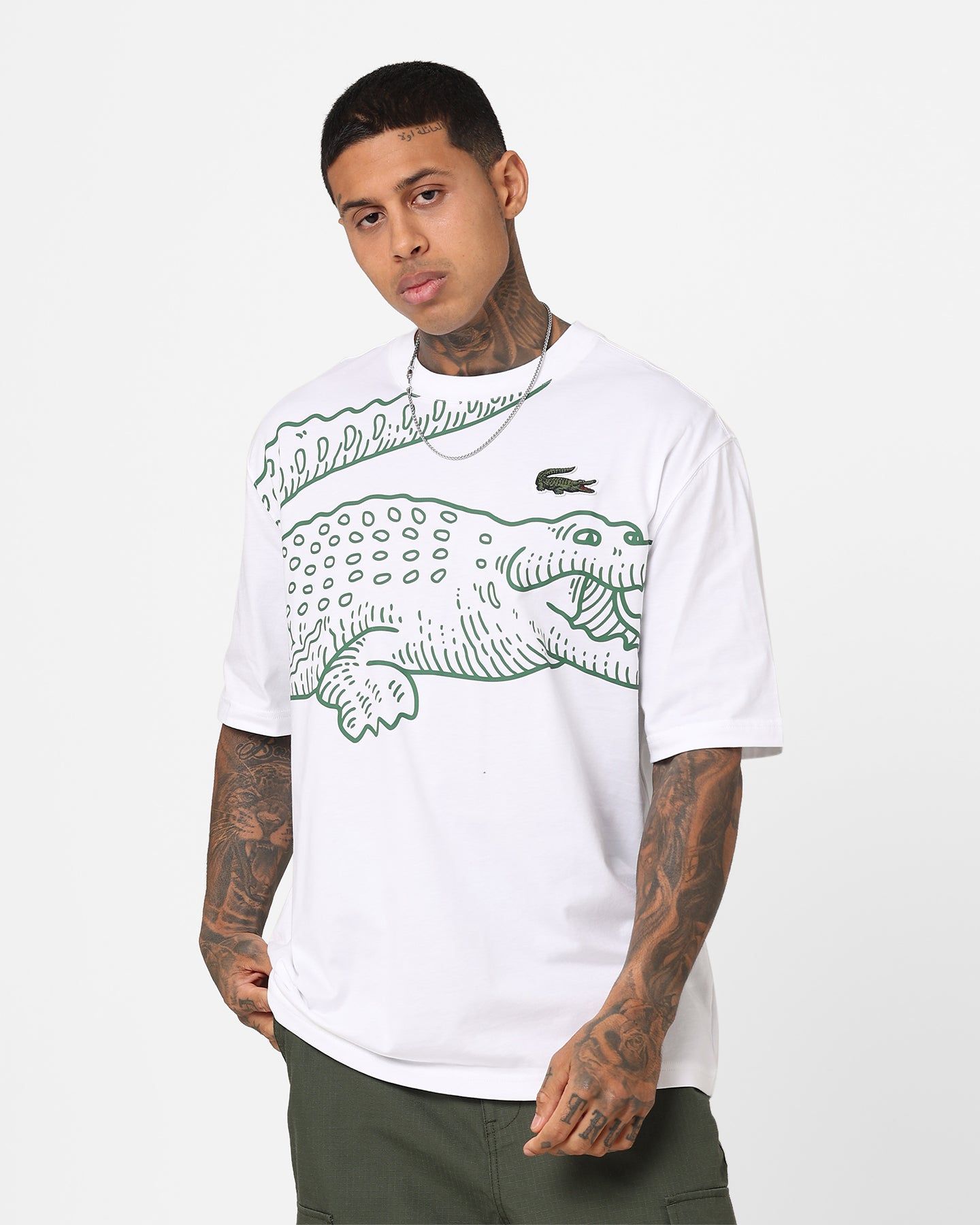 Lacoste Big Croc Loose Fit T-Shirt White sold by Culture Kings