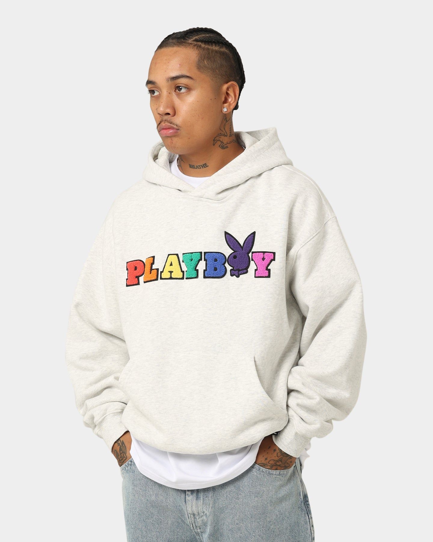Playboy By CK Chenille Wordmark Hoodie Ash sold by Culture Kings