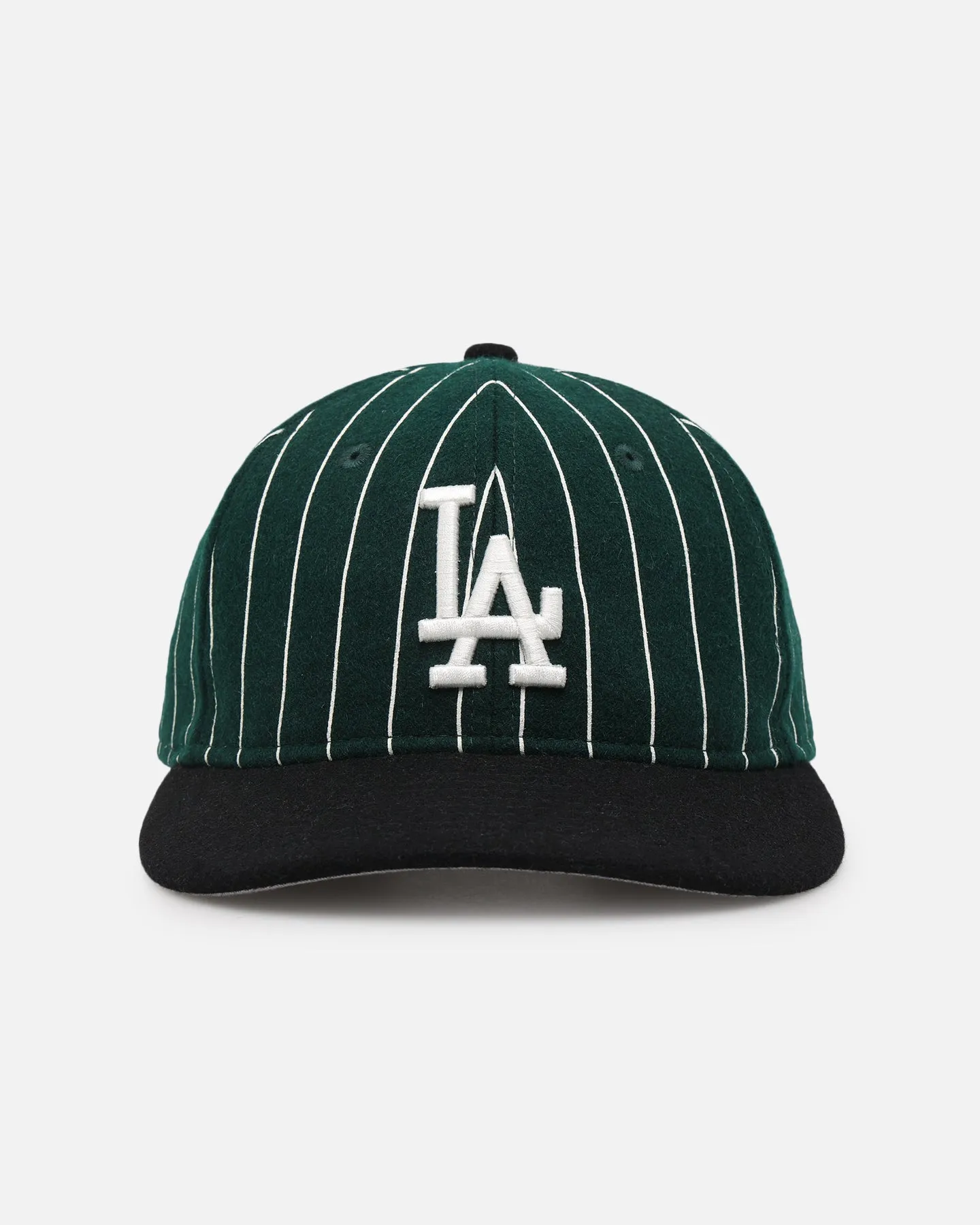 New Era Los Angeles Dodgers 9FIFTY Retro Melton Pinstripe Strapback Dark Green/Black sold by Culture Kings