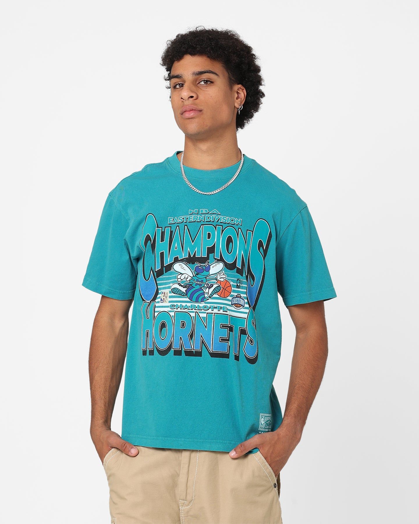 Mitchell & Ness Charlotte Hornets NBA Champs T-Shirt Teal sold by Culture Kings