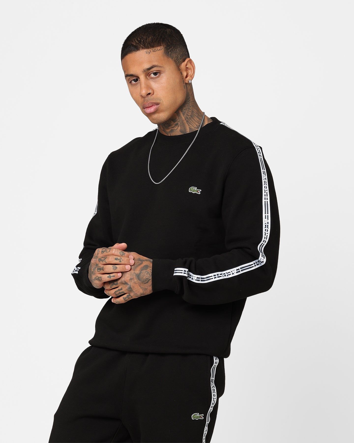 Lacoste Logo Tape Fleece Crewneck Sweatshirt Black sold by Culture Kings