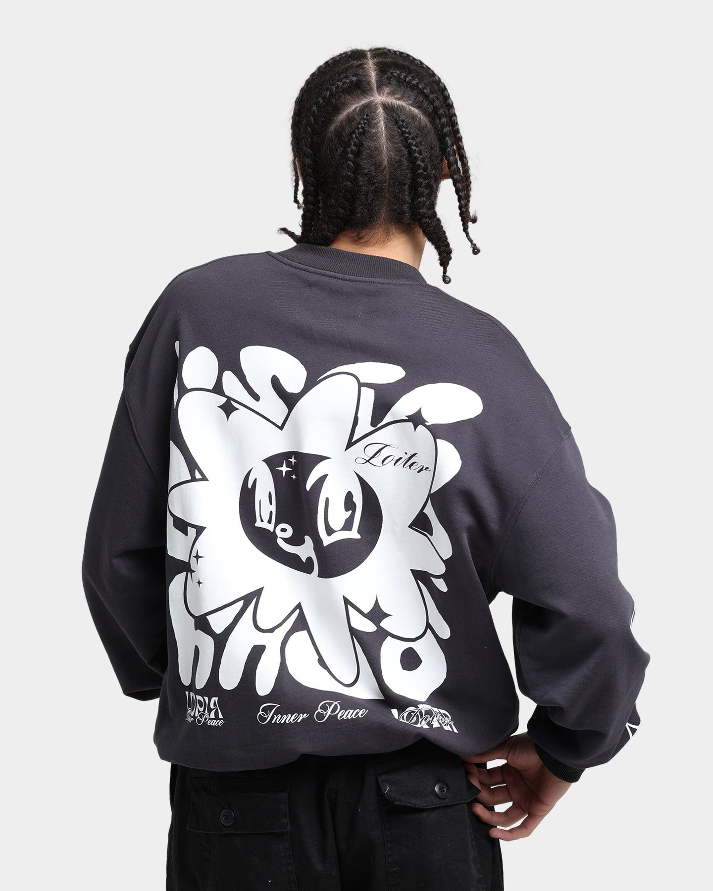 Loiter Utopia Fleur Crewneck Charcoal sold by Culture Kings