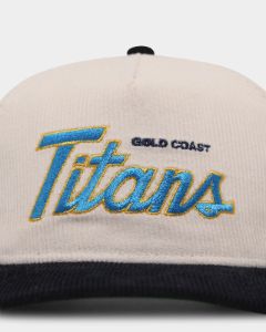 New Era Gold Coast Titans 'NRL Retro Script Corduroy' Golfer Snapback Chrome White sold by Culture Kings