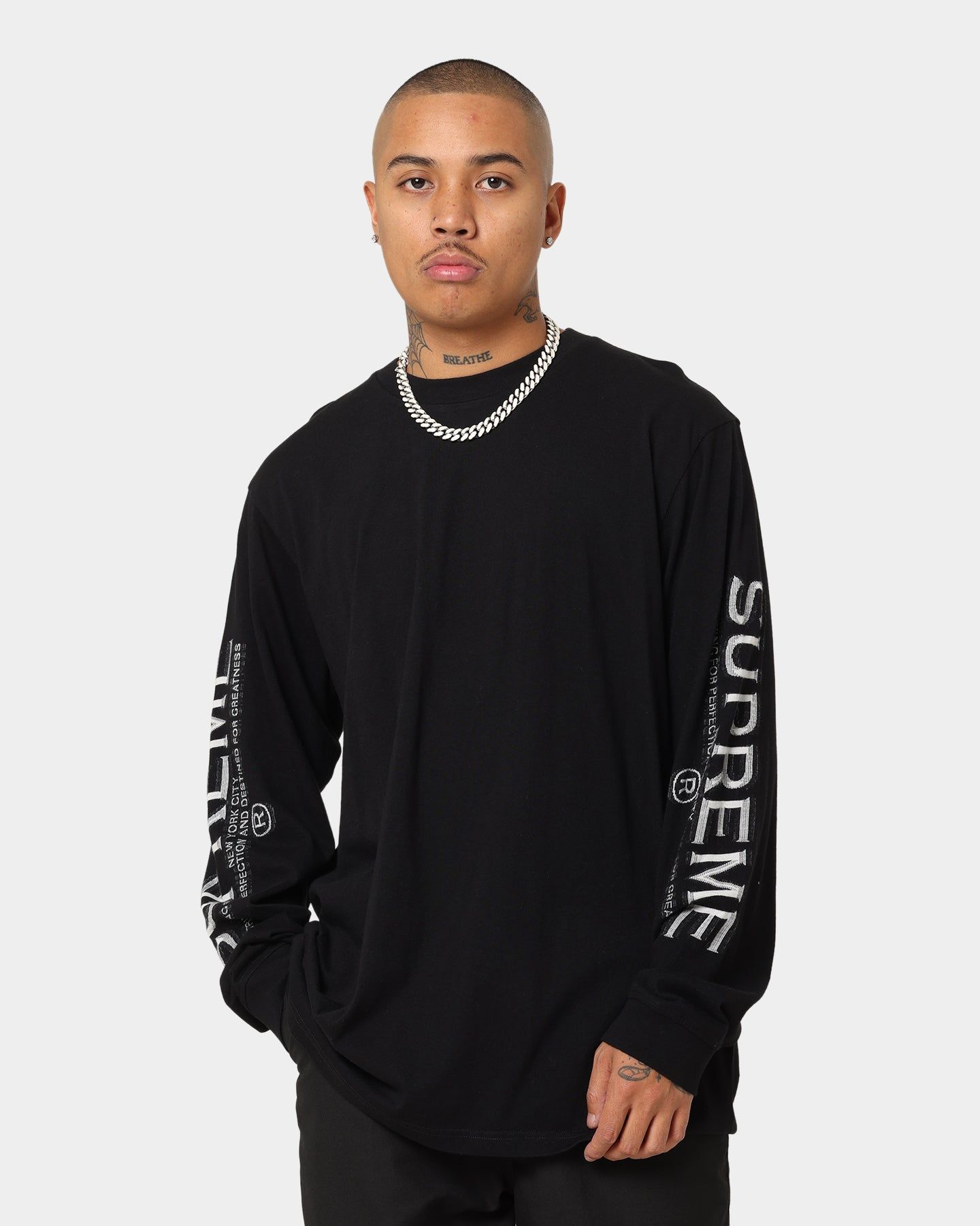 Supreme Intarsia Sleeve Long Sleeve T-Shirt Black sold by Culture Kings