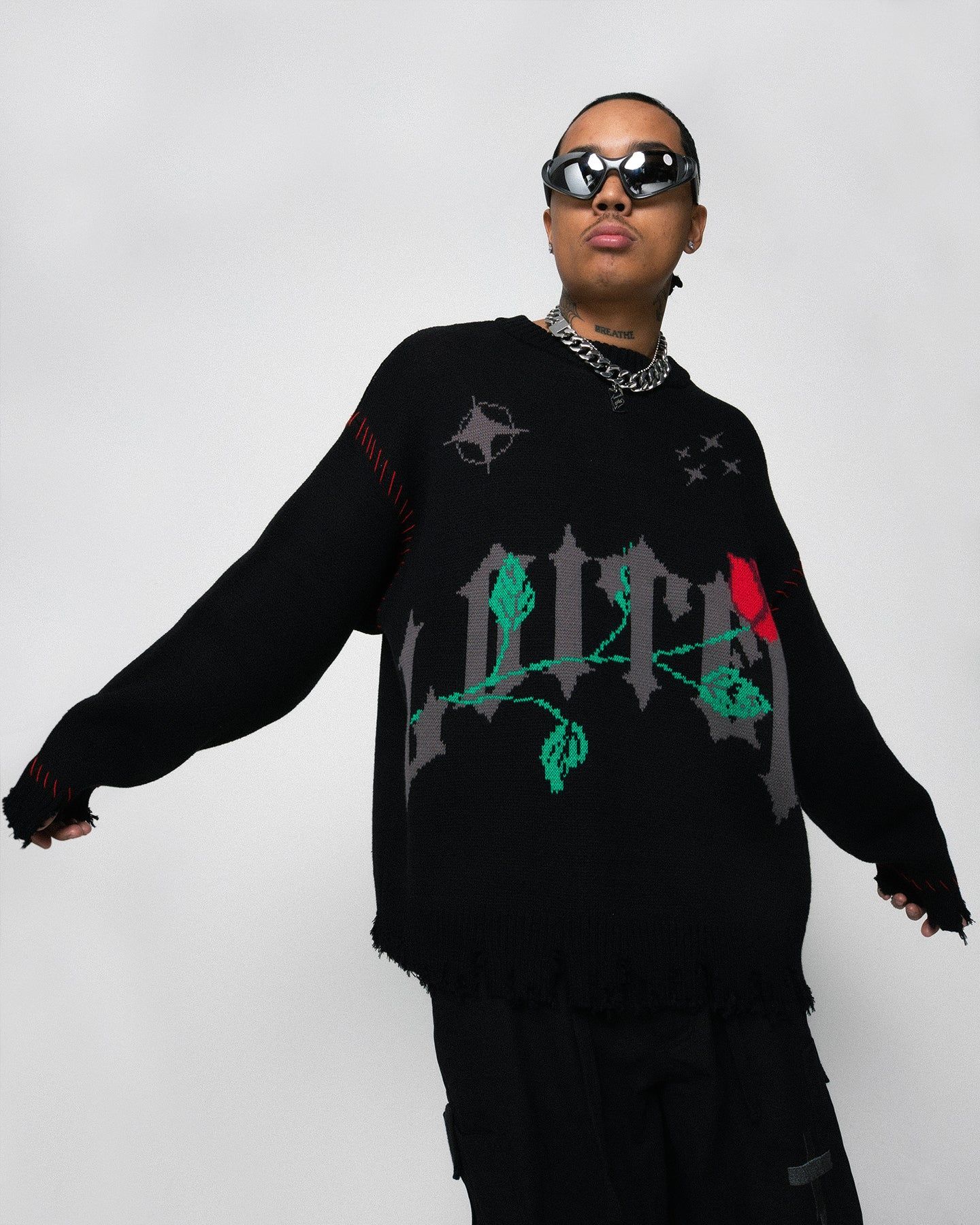 Loiter Fable Distressed Knit Sweater Black sold by Culture Kings