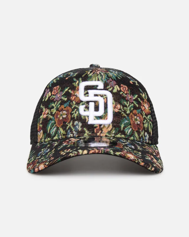 New Era San Diego Padres 'Black Floral Tapestry' 9FORTY A-Frame Trucker Snapback Tapestry sold by Culture Kings