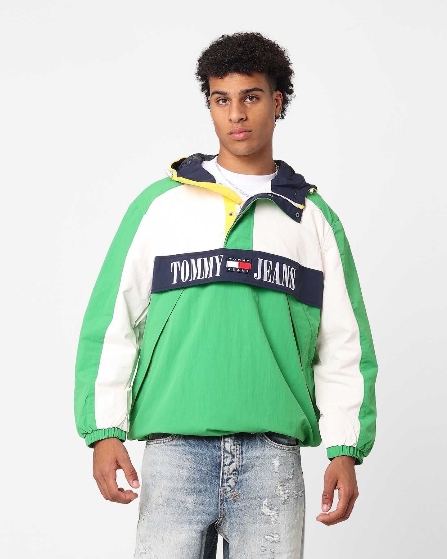 Tommy Jeans Oversized Chicago Archive Popover Windbreaker Jacket Coastal Green/Multi sold by Culture Kings