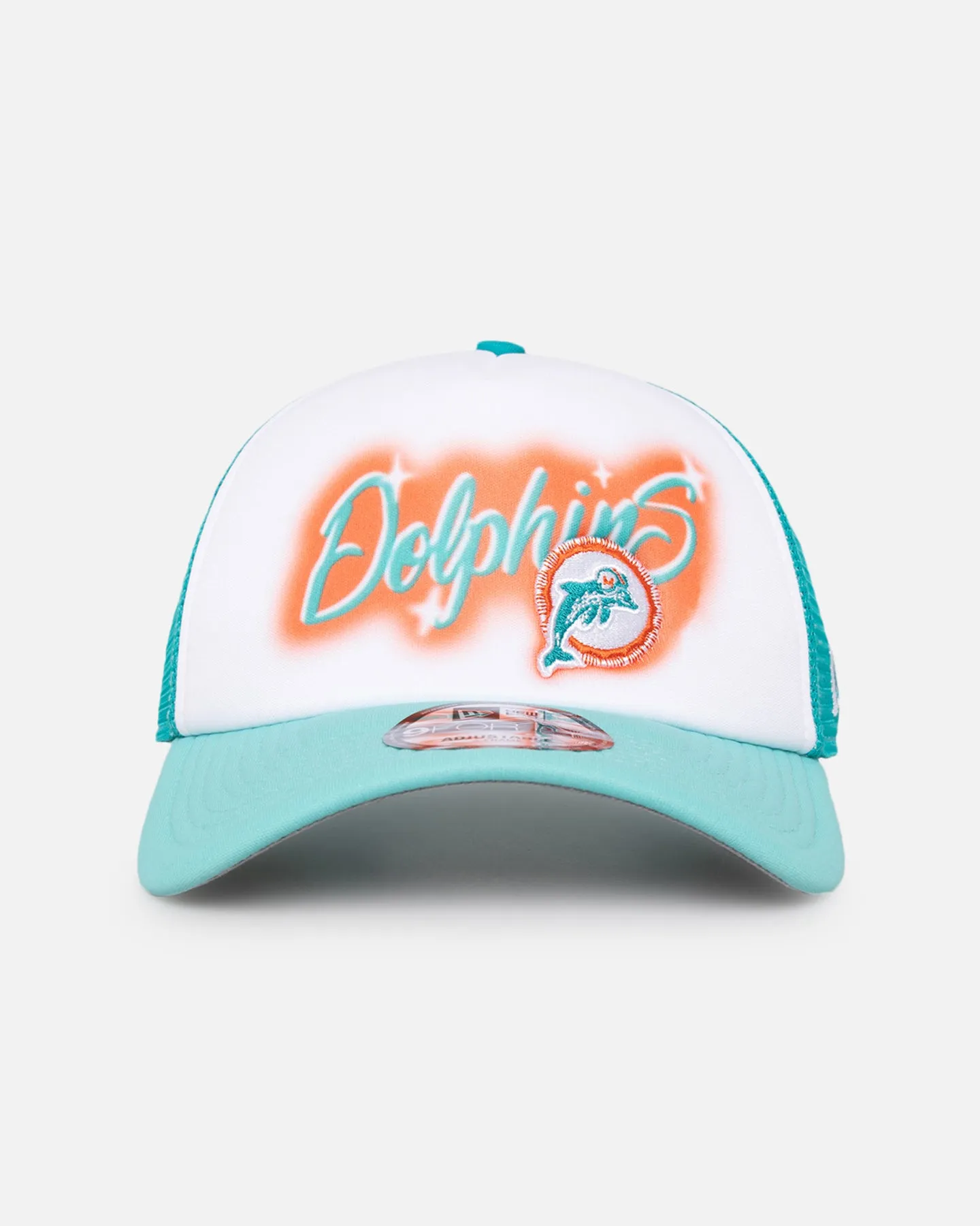 New Era Miami Dolphins 'Airbrush' 9FORTY A-Frame Trucker Snapback White/OTC sold by Culture Kings
