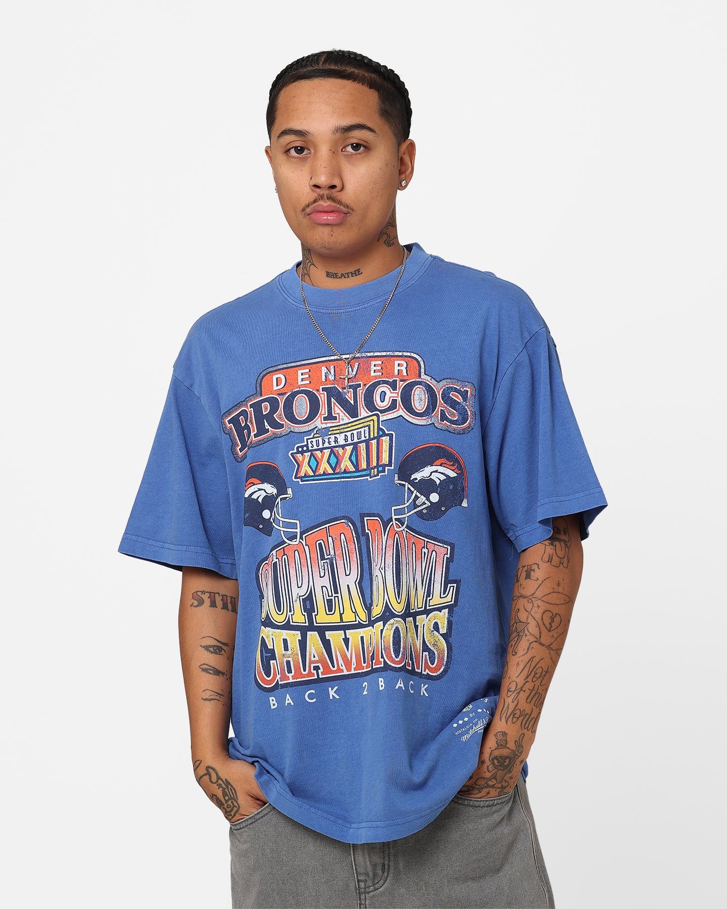 Mitchell & Ness Denver Broncos Vintage Superbowl Champion T-Shirt Faded Blue sold by Culture Kings