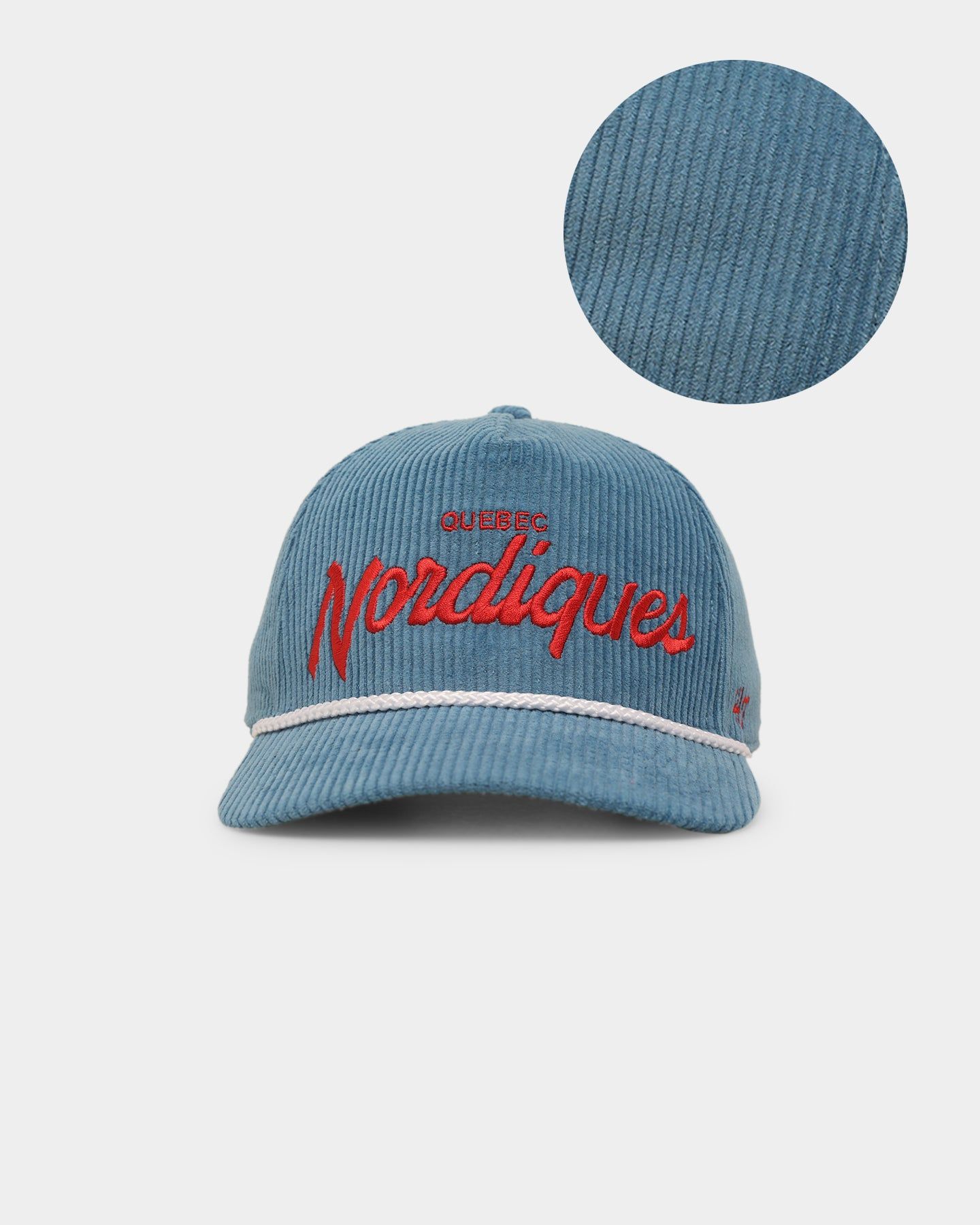 47 Brand Quebec Nordiques 'NHL Corduroy Team Script' Corduroy Crossrope 47 Hitch Snapback Montego sold by Culture Kings