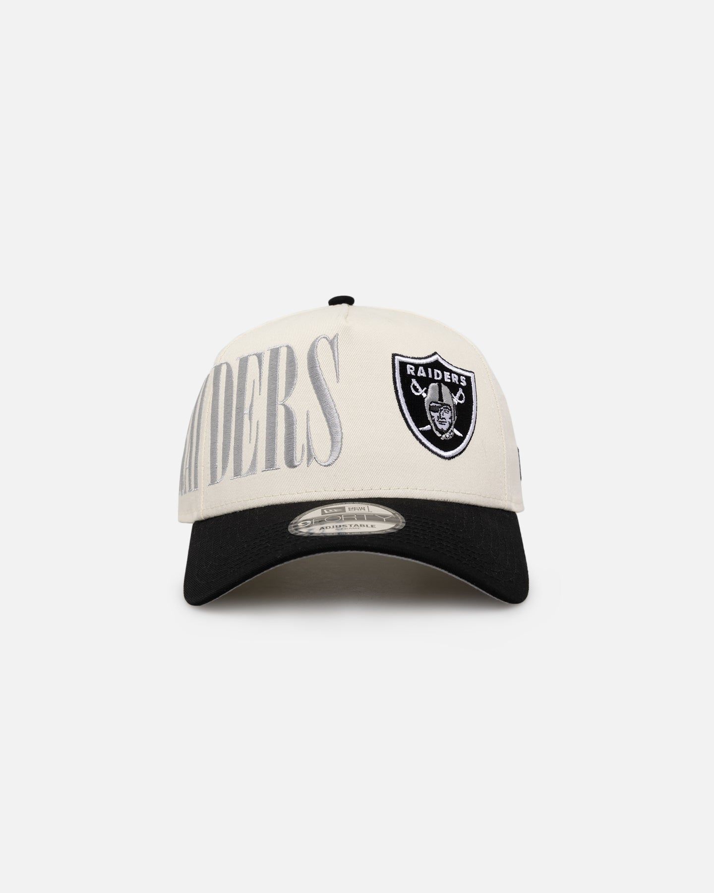 New Era Las Vegas Raiders 'Tall Text' 9FORTY A-Frame Snapback Chrome White/OTC sold by Culture Kings