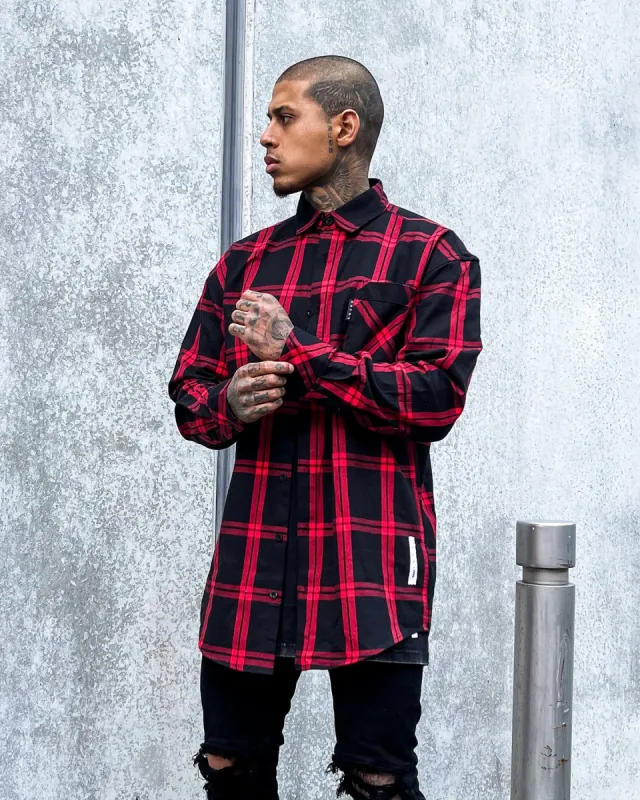 Saint Morta Men's Prima Long Sleeve Flannel Shirt Red/Black sold by Culture Kings