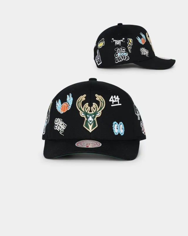 Mitchell & Ness Milwaukee Bucks 'Hand Drawn Doodle' Pro Crown Snapback Black sold by Culture Kings