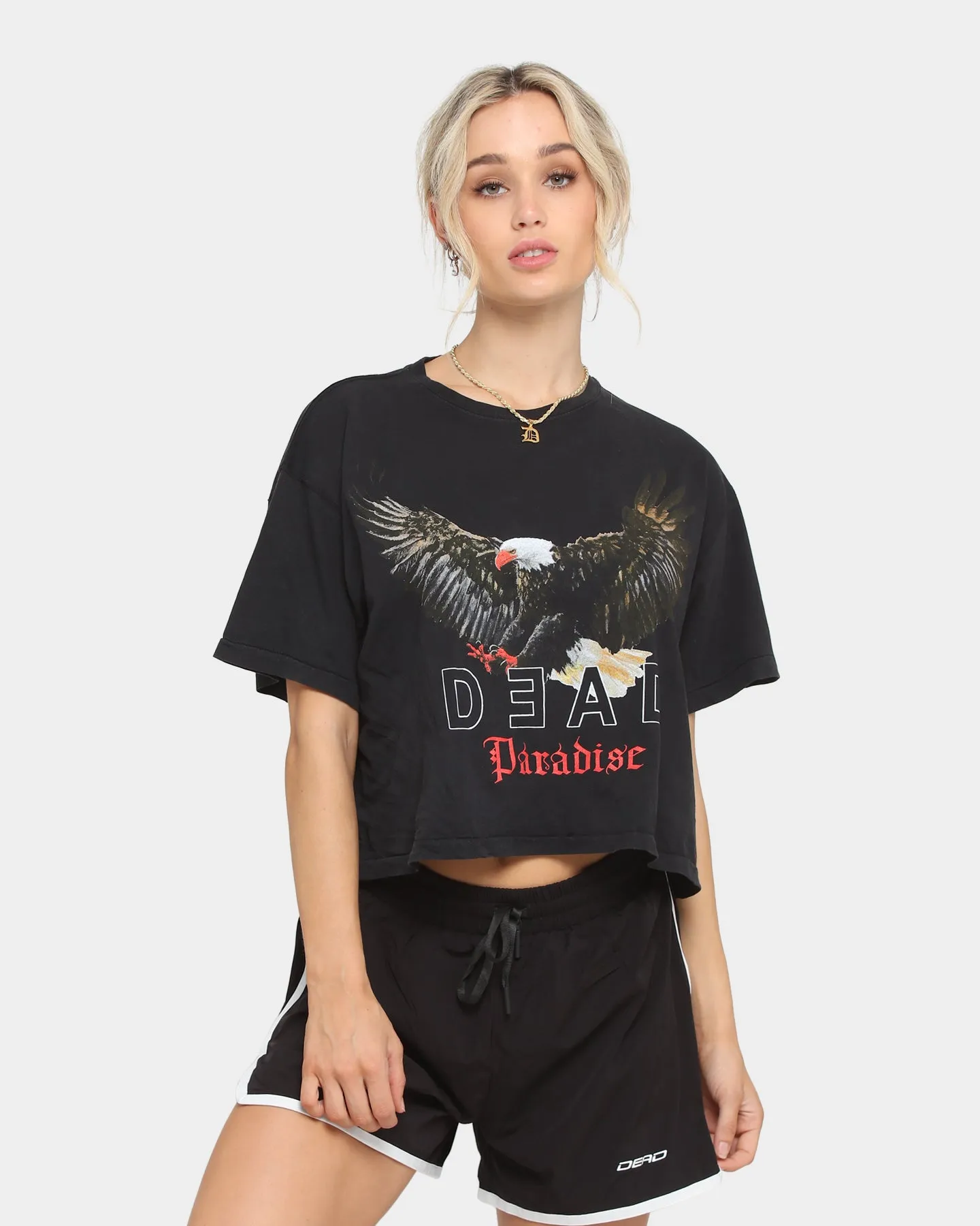 Dead Studios Women's Paradise BF Cropped Short Sleeve T-Shirt Washed Black sold by Culture Kings