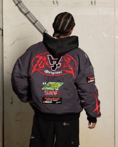 Loiter X The Anti Order Racer Bomber Jacket Charcoal sold by Culture Kings