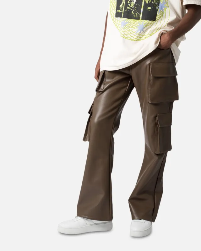 MNML Leather Double Snap Cargo Pants Chocolate sold by Culture Kings
