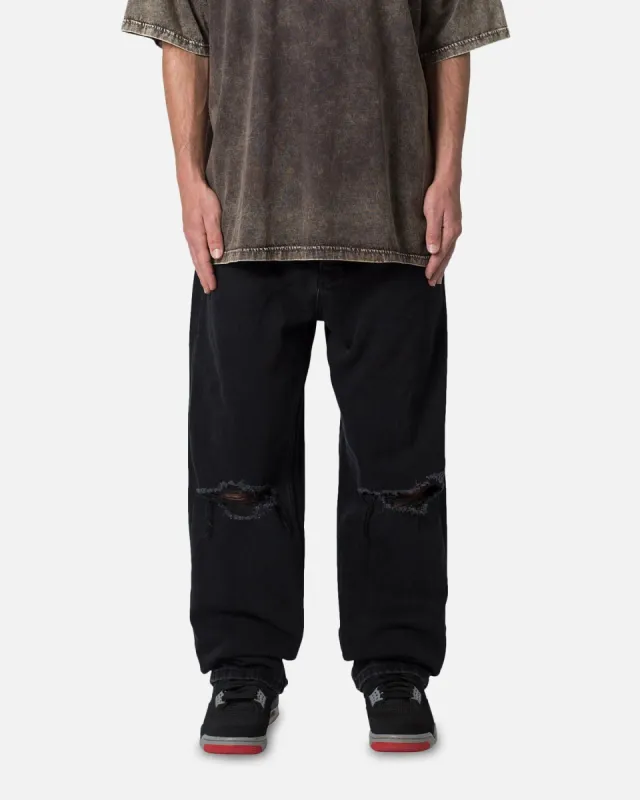 MNML Knee Distressed Ultra Baggy Denim Jeans Black sold by Culture Kings