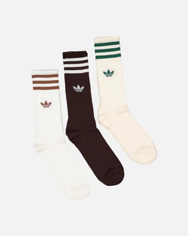 Adidas Solid Crew Socks 3 Pack White/Shadow Brown/Wonder White sold by Culture Kings