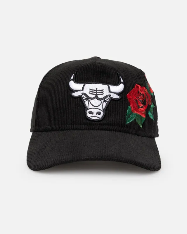 New Era Chicago Bulls 'Corduroy Roses' Golfer Pre-Curved Snapback Black Corduroy/White sold by Culture Kings