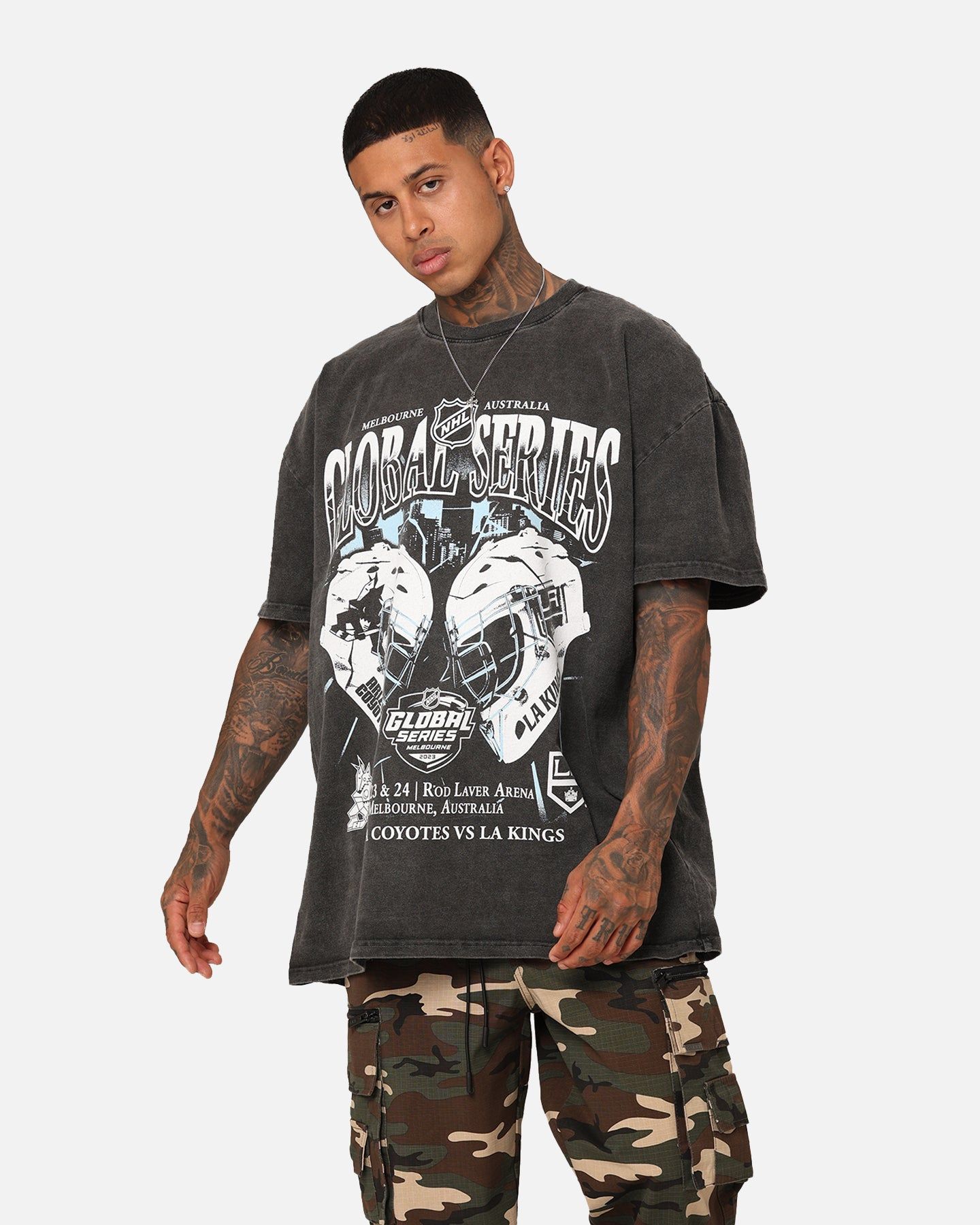 Culture Kings X NHL Face Off Graphic Vintage Heavyweight T-Shirt Black Wash sold by Culture Kings