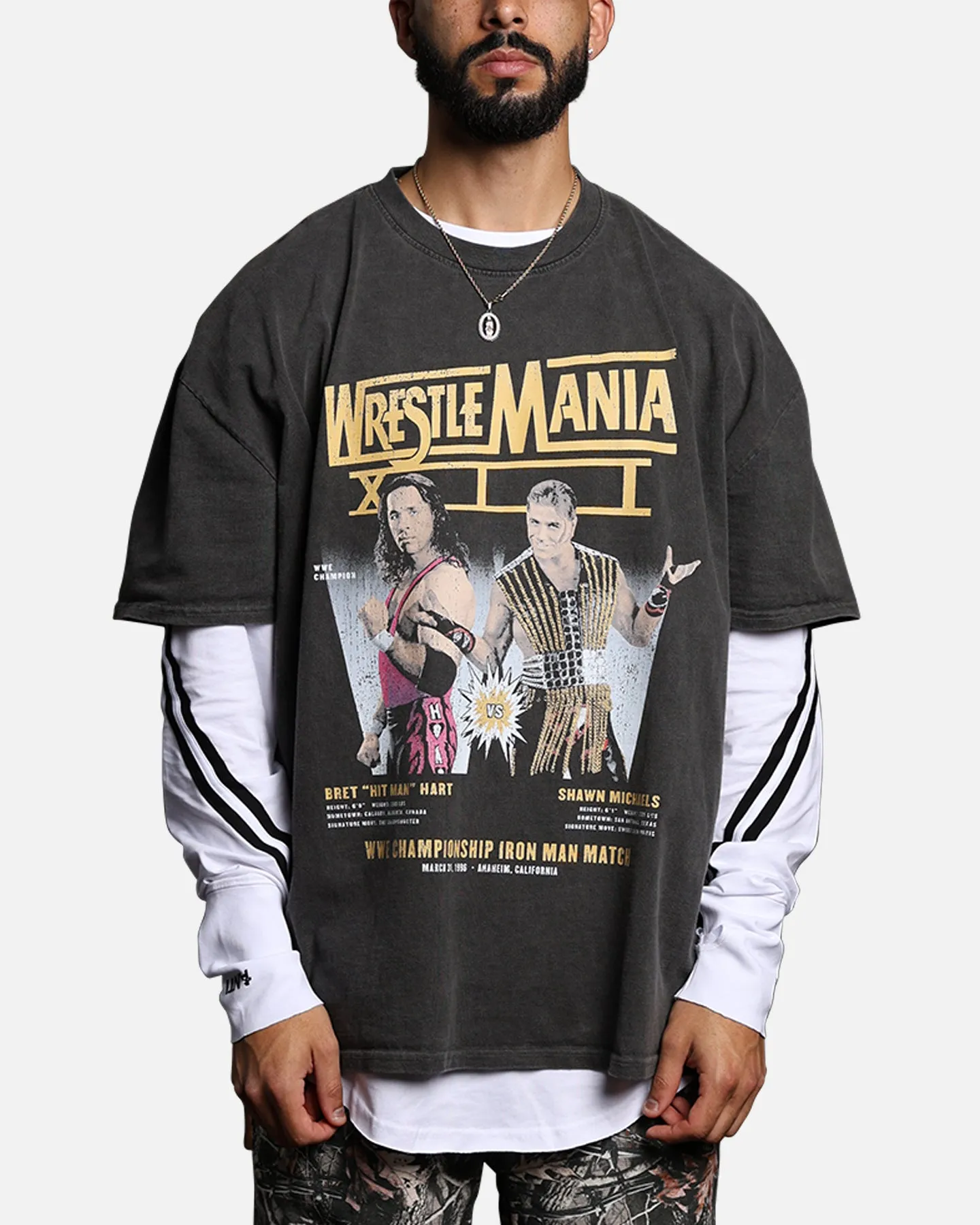 Culture Kings X WWE Bret "The Hit Man" Hart vs. Shawn Michaels Wrestlemania XII Vintage T-Shirt Black Wash sold by Culture Kings